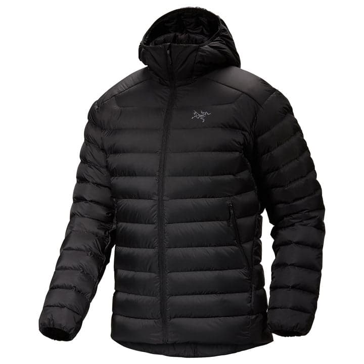 Arc'teryx Cerium Hoody Men's front view showing quilted baffles and insulated StormHood